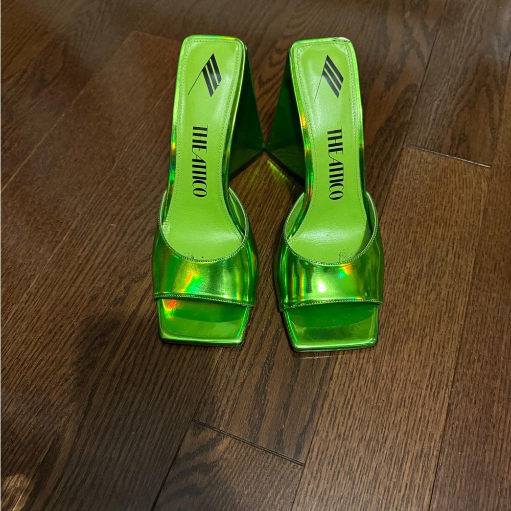 The Attico Lime Green Metallic Slide Sandals